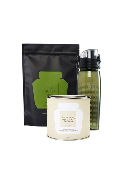 Alkalising Formula 150g  & Nourishing Protein Vanilla Box 500g & Hydrator Bottle